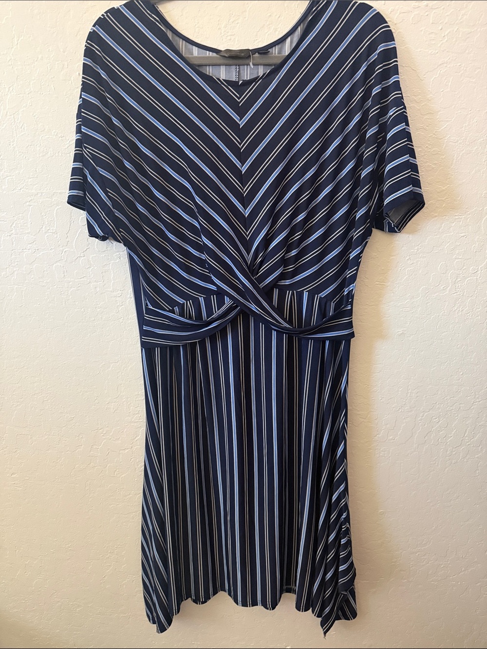 Mlle Gabrielle Navy & Light Blue Striped Twist-Front Midi Dress